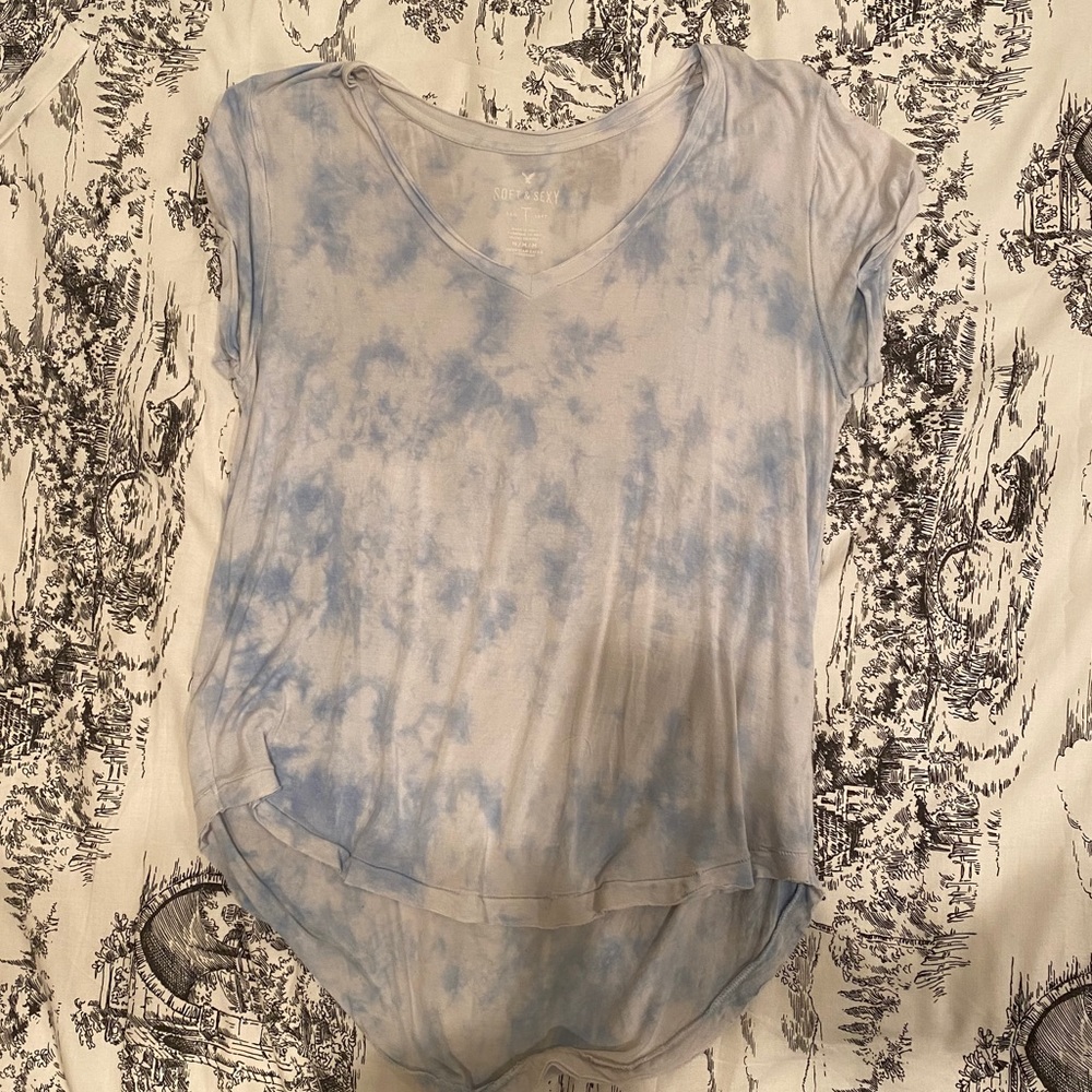 American Eagle Blue and White Tie Dye Tee